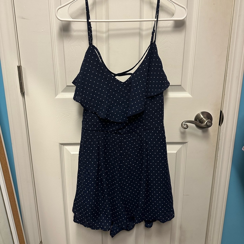 Navy & White Polka Dot Romper